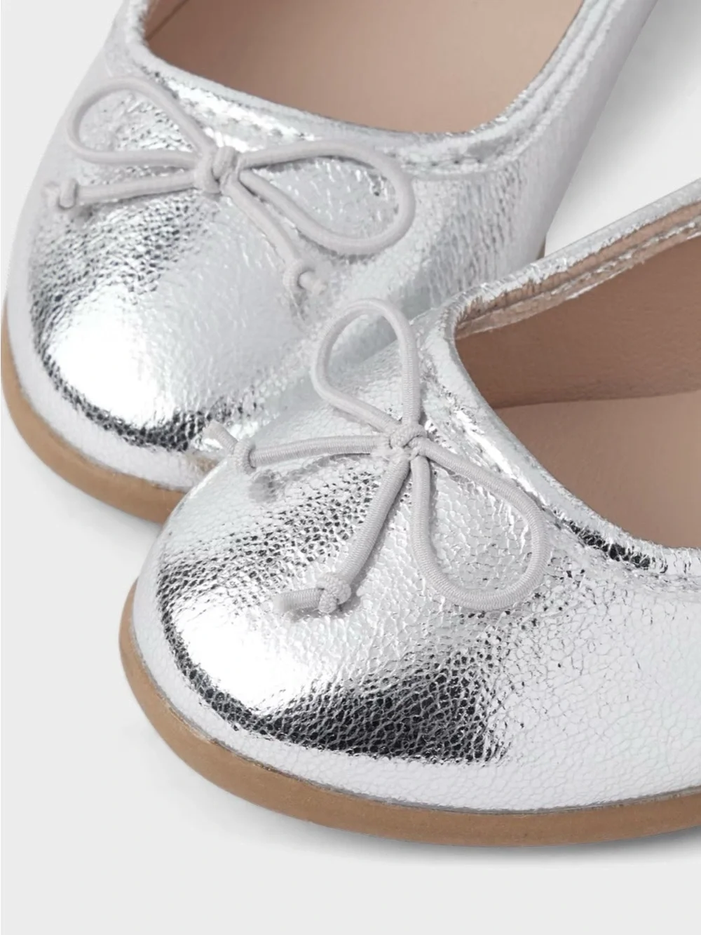 Girls Bow Ballet Flats - Metallic